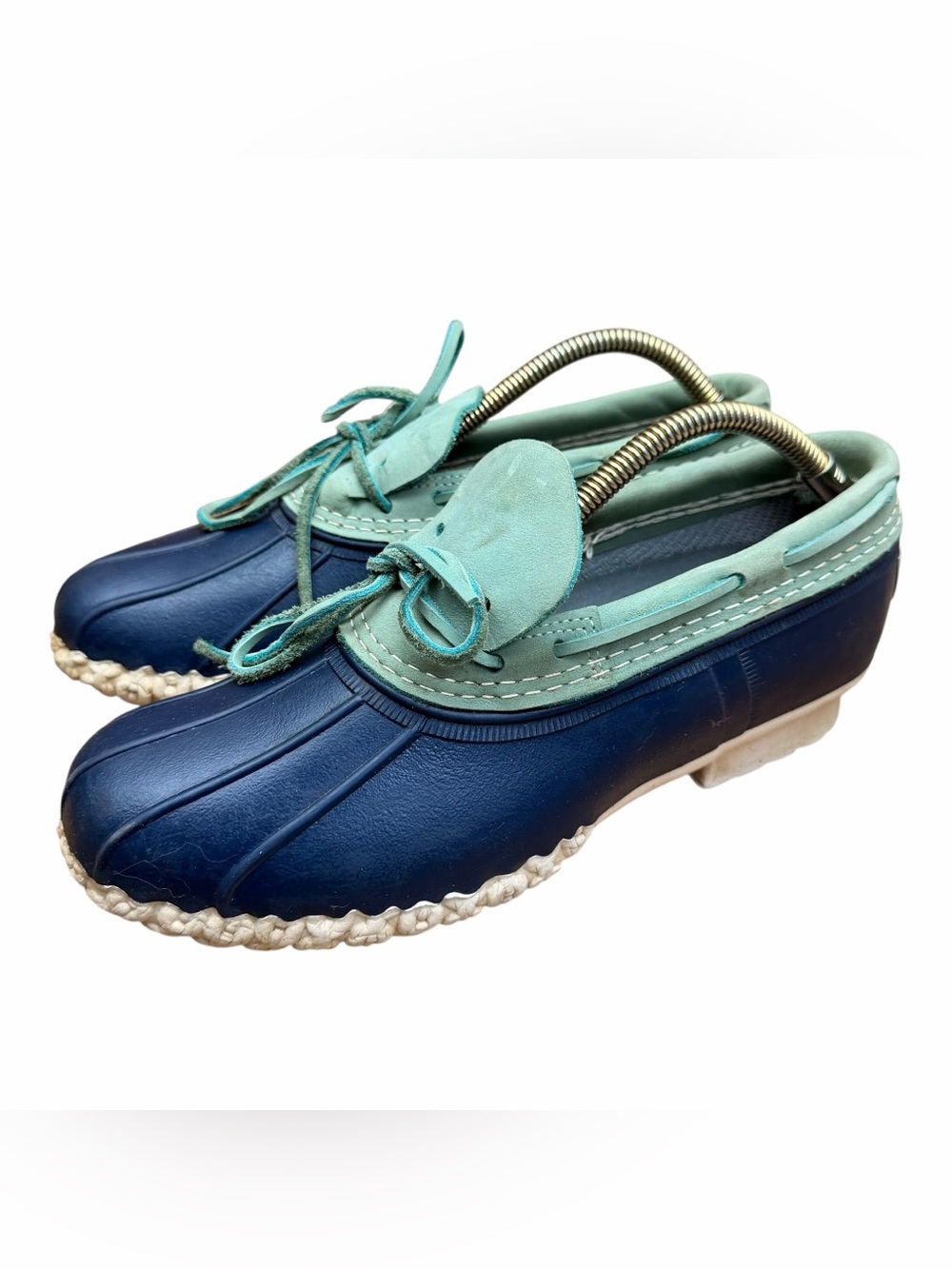 LL Bean women size 10 Two-Tone Navy and Aqua Duck Rain Moccasins